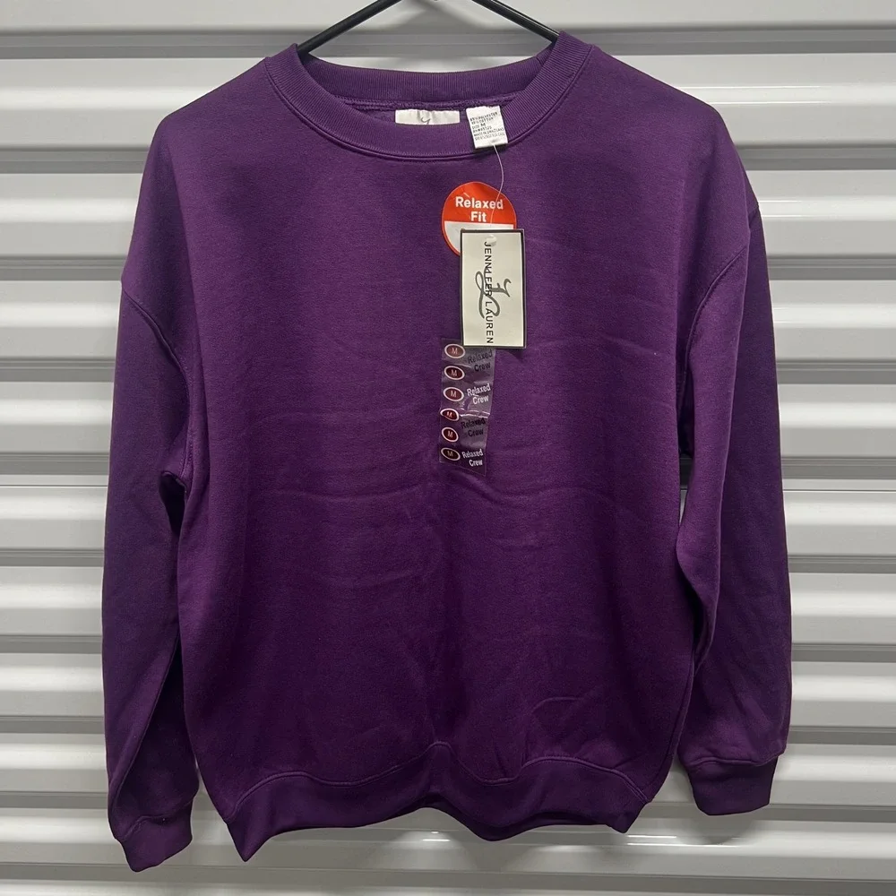 Jennifer Lauren Sweatshirt Size M Womens Purple Relaxed Crew Neck Fleece NWT‎